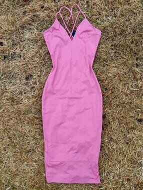 Windsor Pink Midi Dress with Criss Cross Straps